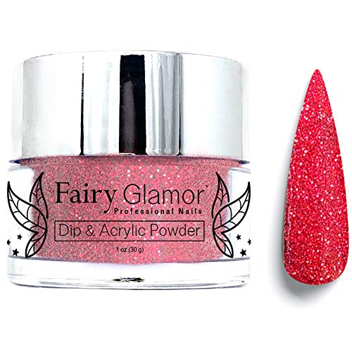 FAIRY GLAMOR Red Glitter Dip & Acrylic Nail Powder - Scarlet Bird - 1 oz