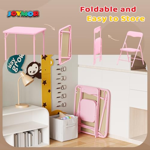 Image of JOYMOR Kids Folding Table and Chairs Set, 3-Piece Metal Frame Activity Set with Easy-Fold Design for Playroom & Classroom (Pink)