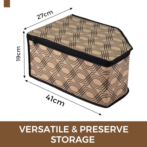 Image of Urbane Home Blouse Cover | Clothes Storage Bag | Zipper Wardrobe Organizers | Non-Woven Clothes Organiser | Side Transparent Blouse Organizer | Honeycomb-Design | Pack of 12 | Coffee