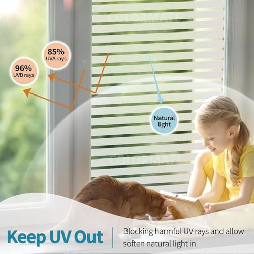 Image of COLORMATE Premium Vinyl Stained Frosted Window Glass Film (18x360 Inch) - Self-Adhesive Wallpaper Sticker Opaque Tint Cling for Window Glass Privacy Cover, Door, Office, Home.| Anti-UV. Frosted Lines