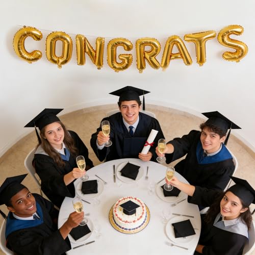 Image of Congrats Foil Letter Balloons, Graduation, Wedding, Bridal Party Supplies Decorations, Gold, 16 Inch
