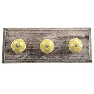 Indian-Shelf Wood Wall Hangings - Yellow Wall Hangers - Dot Wall Hooks - Clothes Hanger - Key Hook - Hanging Holder for Wall - Cloth Hanger - Door Hanger - Robe Hooks - 4 Pack [4 Inches]