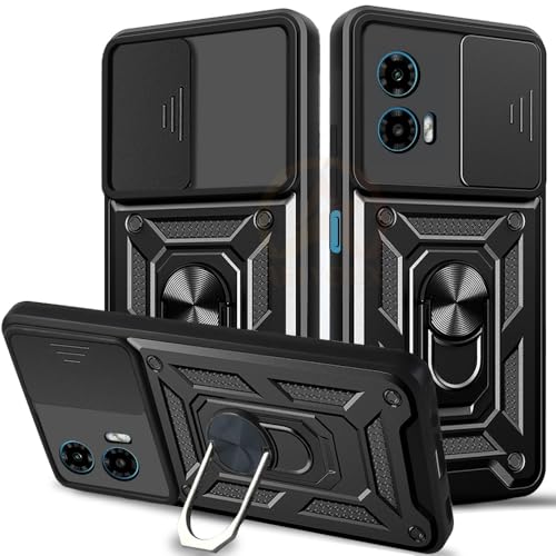 Image of Armor Bumper Back Cover Case for Motorola Moto G34 / G45 Rotating Camera Cover, Ring Holder & Kickstand | Heavy Duty & 360 Degree Protection Motorola Moto G34 / G45 Back Cover (Black)