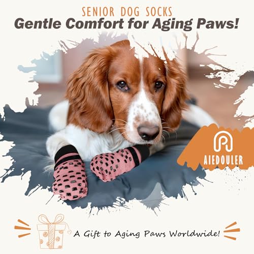 AIEDOULER Anti Slip Dog Socks to Prevent Licking Paws, Dog Shoes for Hot/Cold Pavement, Dog Boots on Hardwood Floors, Traction Control Dog Booties & Paw Protectors for Small Medium Large Senior Dogs by AIEDOULER - Image 3