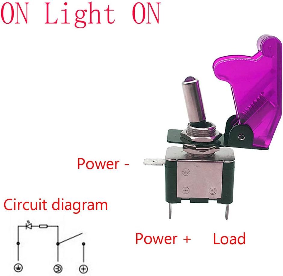 ESUPPORT Car Purple Cover Purple LED Light Rokcer Toggle Switch SPST ON Off Pack of 5