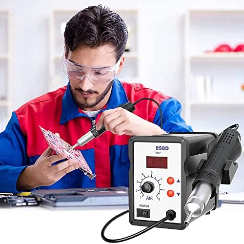 858D Stazione di saldatura ad aria calda, saldatore ad aria calda, display digitale 100-480°C, 700W, 4 ugelli per BGA, SOIC, CHIP, QFP, PLCC