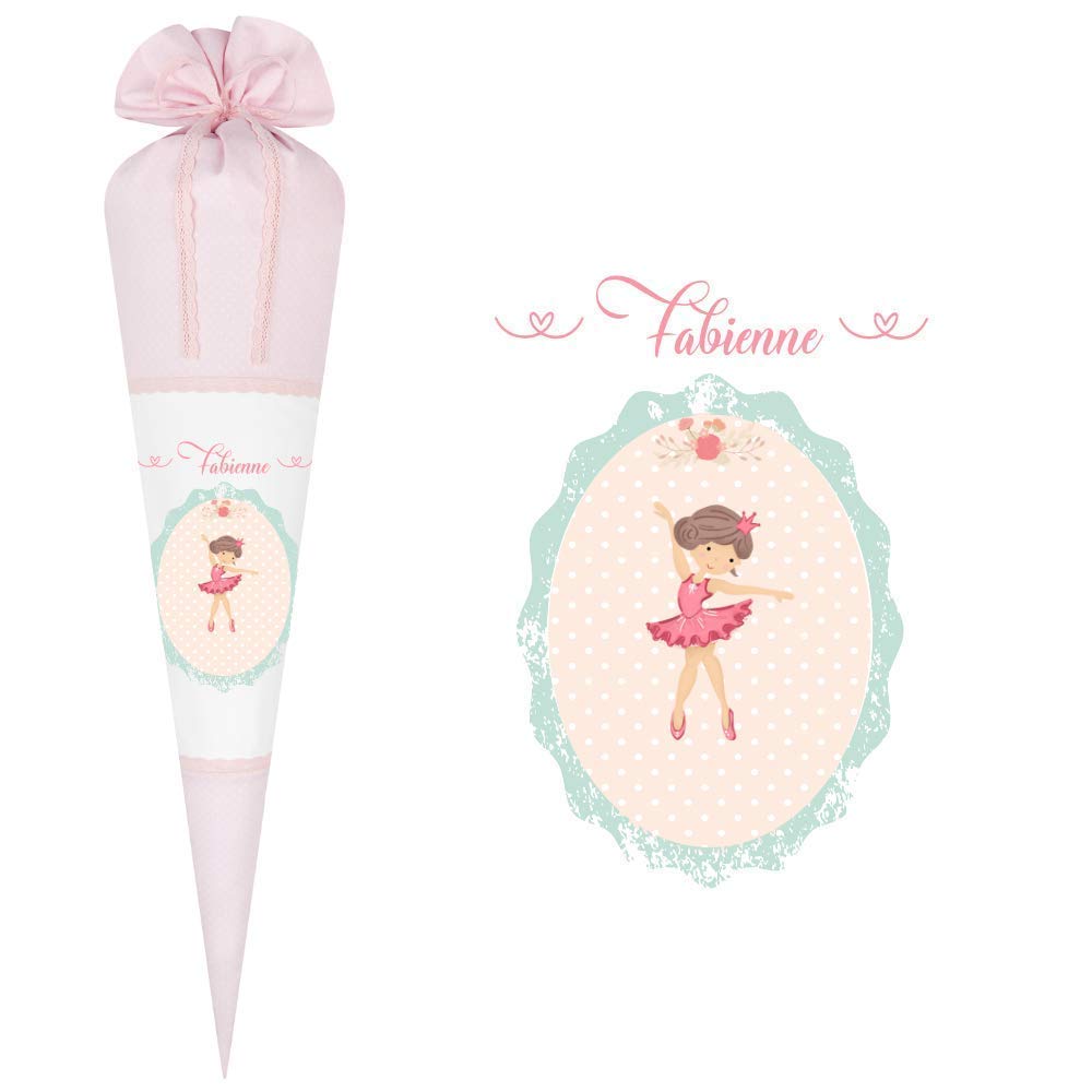Ballerina Schultüte mit Namen aus Stoff 70cm groß