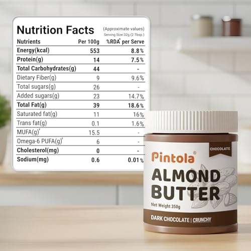 Image of Pintola Almond Choco Spread Crunchy 200g | High Protein & fiber | Gluten & cholesterol free | Crispy | Rich in vitamins & anti-oxidants | Made with dark chocolate (Pack of 2)