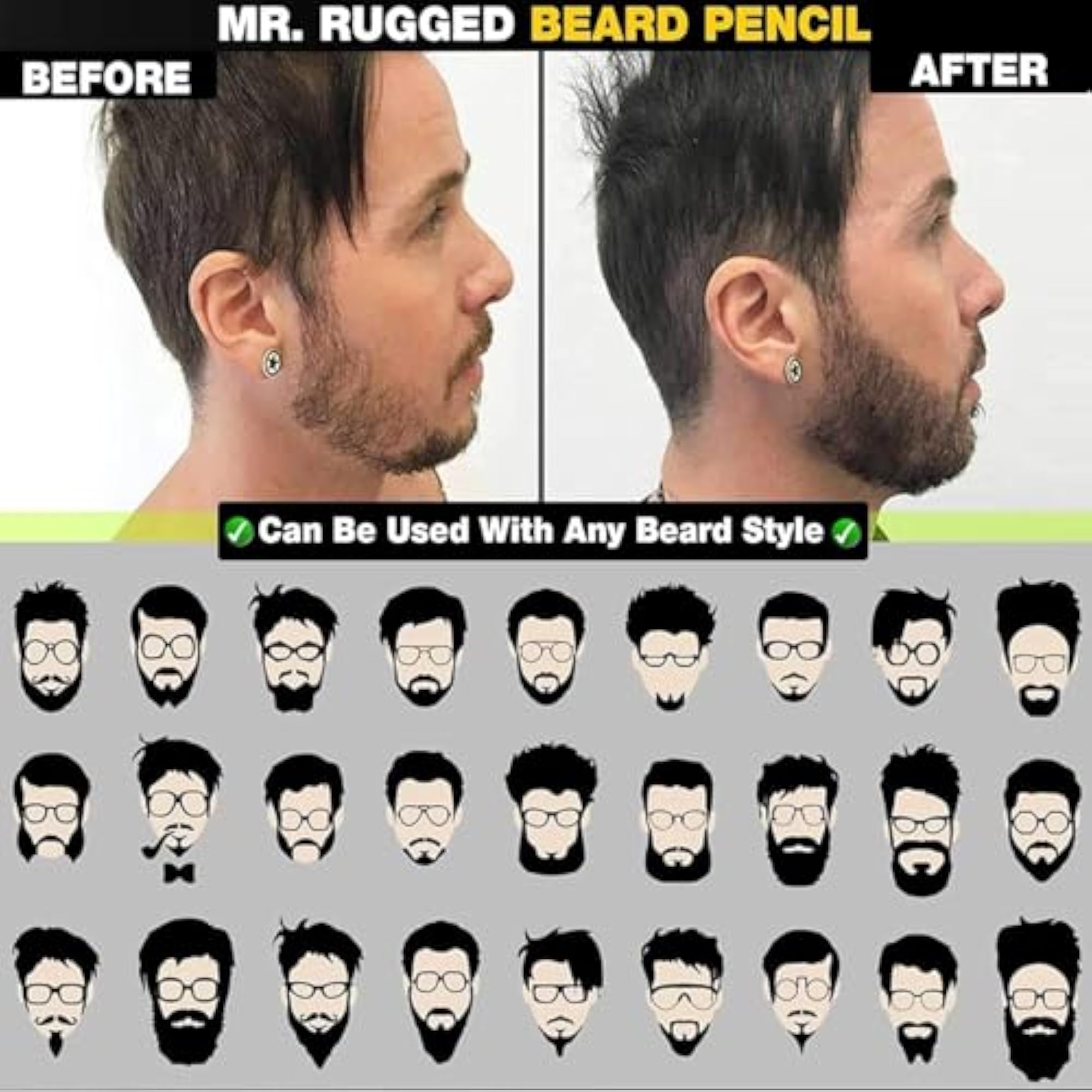 Beard Pencil Filler for Men, Waterproof Styling Pen with Brush