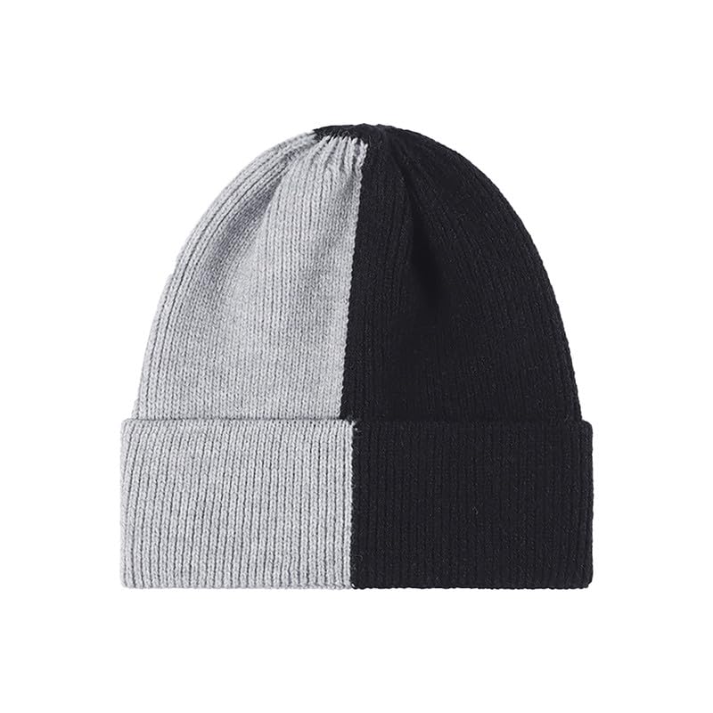 yolrdiw Unisex Fashion Color Block Beanie Soft Knitted Hats Winter Warm Caps Black