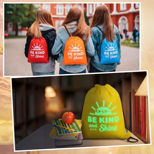 Image of 12 Pcs Be Kind and Shine Drawstring Backpacks Bulk 12 x 15 Inch