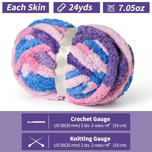 Image of 10 Pack Jumbo Chunky Yarn for Hand Knitting, Fluffy Chunky Chenille Yarn for Crocheting, Variegated Chunky Knit Baby Blanket Yarn, 240 yds /70.5 oz Super Bulky Yarn (Blue-Pink-Purple)