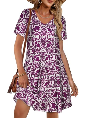 Image of CHICGAL Summer Dresses for Women V Neck Short Sleeve Casual Loose T Shirt Sundress Beach Cover Ups with Pockets 2026