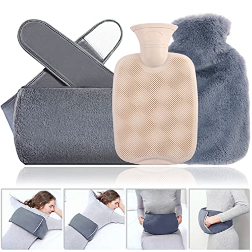 Bouillotte avec ceinture, 1 litre de ceinture pour bouillotte avec housse 3 en 1 en caoutchouc pour le cou, l'épaule, le dos, les jambes, le ventre, la taille chaude Cover
