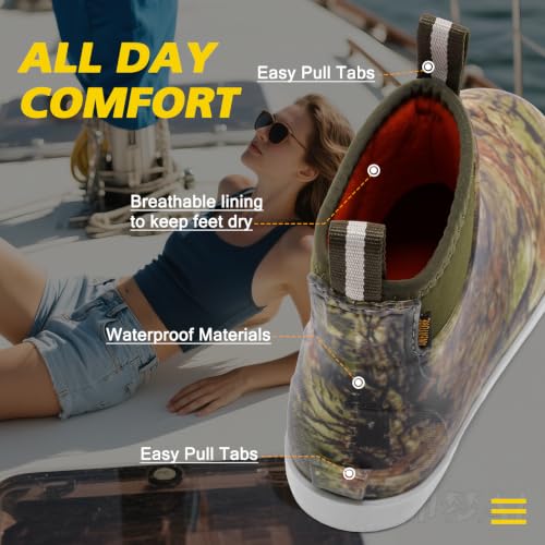 Image of Women's Deck Boots, Rubber Rain Boots Chelsea Ankle Booties with Anti-Slip Sole Waterproof Fishing Shoes for Outdoor Work Garden Camping