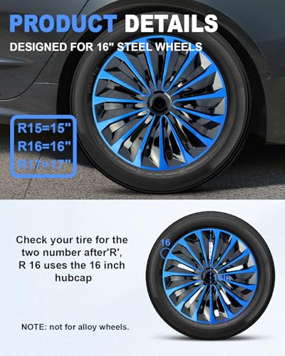 Image of ABX Hubcaps,16 inch hubcaps Set of 4, Wheel Rim Cover ABS Material, Snap On Car Truck SUV Replacement, for Toyota Camry Nissan Mazda etc, Black&Blue