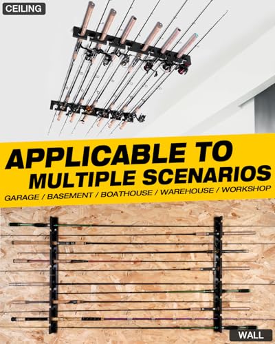 image for Ghosthorn Fishing Pole Rod Racks Wall or Ceiling Mounted Fishing Pole 