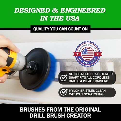 Image of Drillbrush Medium Drill Brush Attachments for Cleaning Tile, Grout, Dishes, Pots, Pans, Air Fryers, and Boat Hulls - Cordless Power Spin Scrubber Drill Attachment - Electric Dish Scrubber Spin Brushes