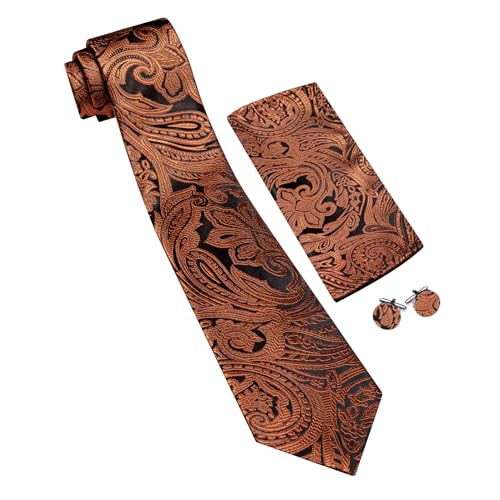 Image of Barry.Wang Men Tie Set Paisley Silk Necktie Pocket Square Cufflinks Formal Wedding Business Party