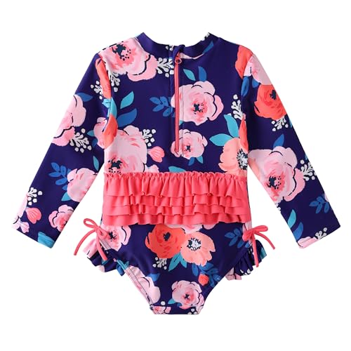 Image of Girls Long Sleeve Zipper Rash Guard 1 Piece UPF 50+ Sun Protection