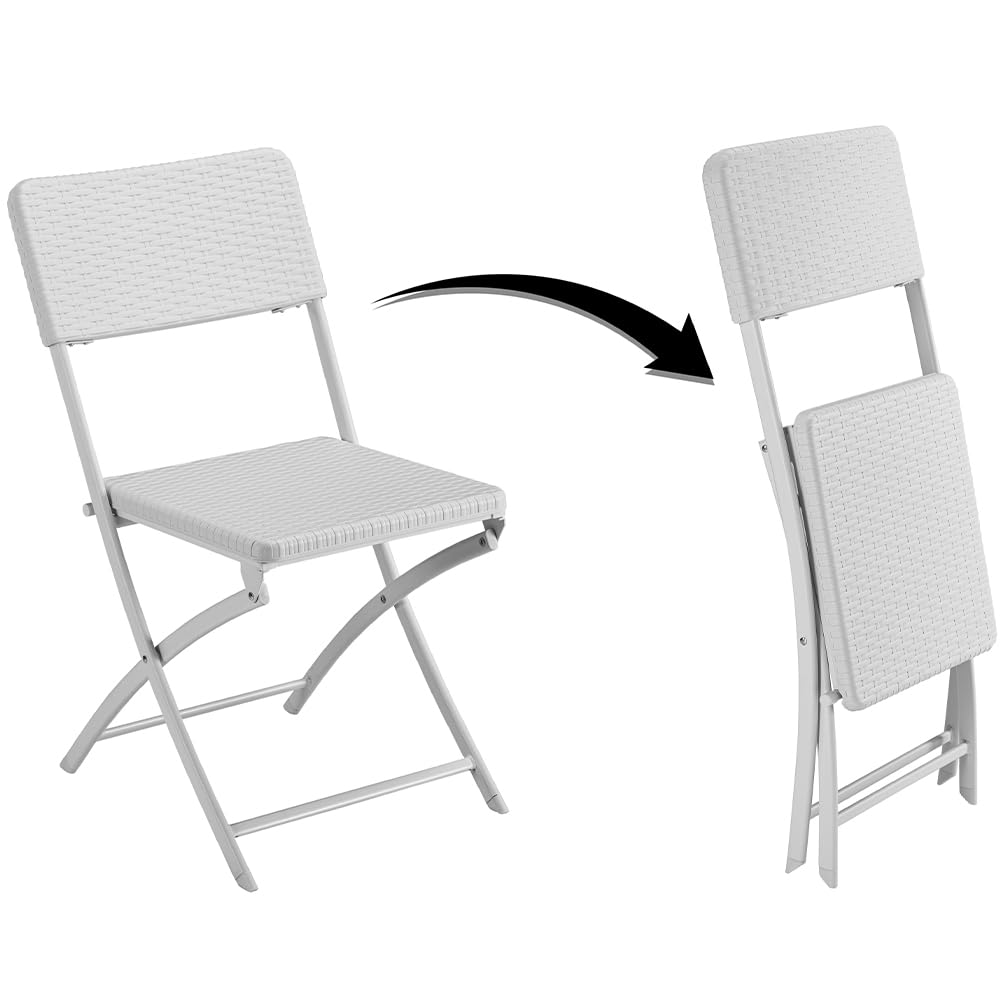 BAKAJI Set 2 Sedie Pieghevoli Salvaspazio Arredamento Esterno Giardino con Seduta e Schienale in Polyrattan e Struttura in Acciaio Design Moderno Dimensione 54 x 44,5 x 81 cm (Bianco)