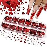 Valentine's Day Heart Glitter Sequins Nail Art Sticker Decoration 3D Red Holographic Heart Glitter...