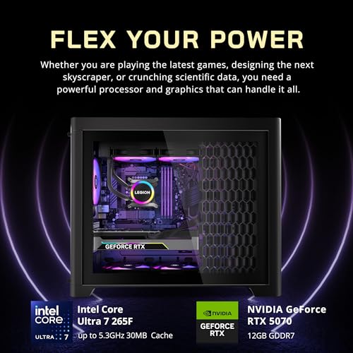 Image of Lenovo Legion Tower 5i Gaming Desktop, Intel Ultra 7 265F, NVIDIA GeForce RTX 5070 12GB GDDR7, 32GB DDR5, 2TB Storage (1TB SSD+1TB Docking Station), HD Audio, RGB Cooling, Wi-Fi 6E, Win 11, Black