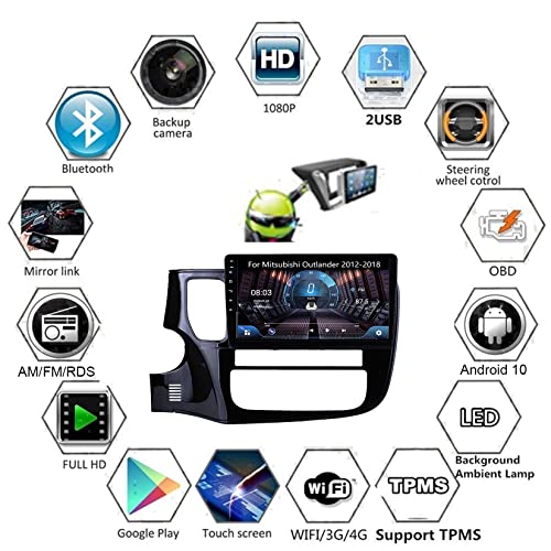Autoradio Double Din pour Mitsubishi Outlander 2012-2018 Carplay AM FM