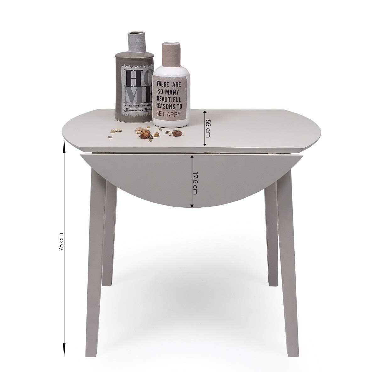Homely | Mesa de Comedor o Cocina Extensible Redonda Dallas | Mesa Auxiliar | Diseño Sencillo y Moderno | Tres Tamaños Adaptables | Madera Lacada Color Gris | 90 cm de Diámetro 17,5/55/17,5 cm