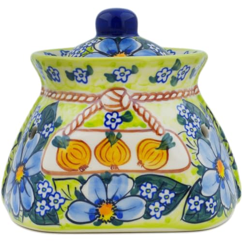 Authentic Polish Pottery Garlic and Onion Jar Signature UNIKAT in Beautiful Dream Design Handmade in Boles?awiec Poland + Certificate of Authenticity