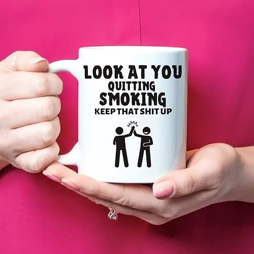 Miniatura 4 de Fonhark - Taza para dejar de fumar, con texto en inglés "Look at You Dejar de fumar, Keep That Shit Up", para amigos y familiares, taza de café de