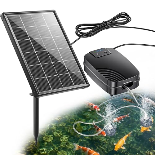 POPOSOAP 4W Solar Pond Aerator Air Pump with 2200 mAh Battery Backup 3 Modes & Separated Solar Panel for Small Outdoor Pond Fish Tank Hydroponics