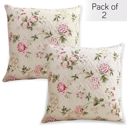 Image of HOKIPO Printed Cushion Cover 22x22 in, Beige Peonies