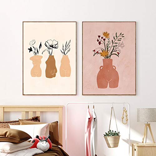 Toile peinture sculptures art mural de vase de fleurs en lot de 2 affiches sans cadre 70x100cm