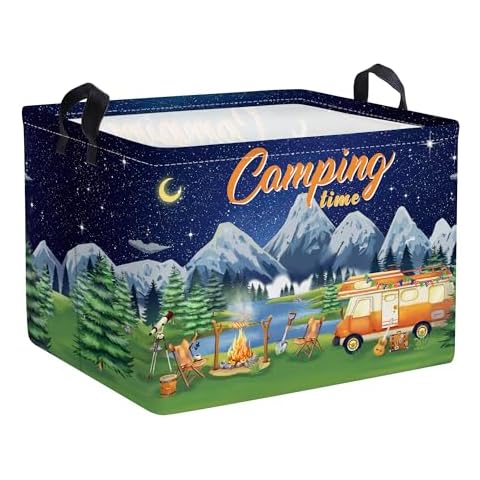 Clastyle Black Night Camping Storage Basket Clothes Toy Tool Food Picnic Basket Outdoor Beach Pool Towel Basket Rectangle Moutain Lake Fir Tree Caravan Bin Cover