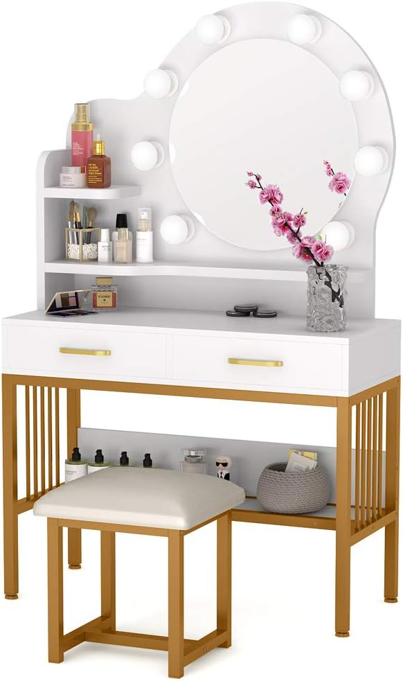 Tribesigns Vanity Set with Round Lighted Mirror and