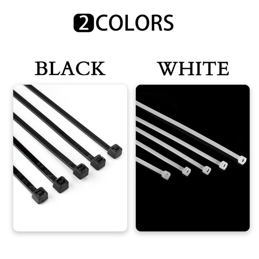 Fermacavi in nylon, 100 pezzi, autobloccante, organizer per fascette in nylon, colore bianco e nero, varie dimensioni (1,8 x 117 – 100 pezzi, nero)