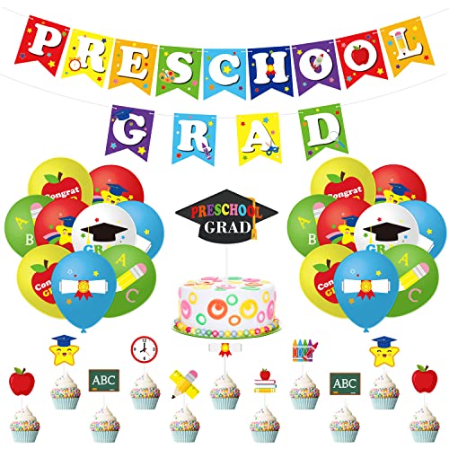 WATINC 51pcs Preschool Graduation Party Decorations, Class of Kindergarten Congrats Grad Banner Balloon Cake Topper Centerpieces, Graduate Celebration Party Decor Favor Supplies for Classroom