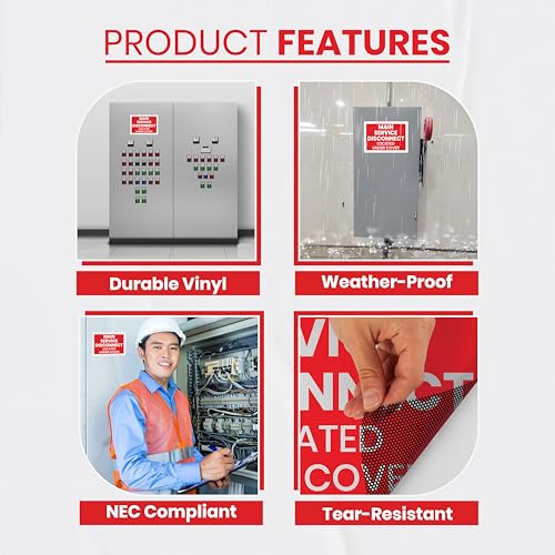 5 x Emergency Disconnect Sticker | 5 x 3.5 Inch Vinyl Emergency Shut Off Sign | UV-Resistant Disconnection Notice | Emergency Shutoff Stickers for Indoor/Outdoor by Sygmah - Used condition - Image 3
