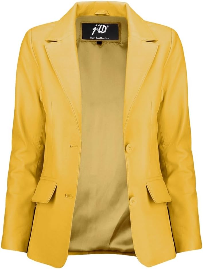 Jild Classic 2-Button Lambskin Leather Blazer Women - Casual Coat Long Sleeves Suit Style Leather Jacket Women - Image 2