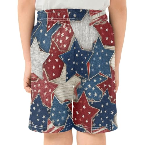 DOMIKING Blue Red Stars Kids Shorts Pull-on Boys Shorts with Elastic Waist Casual Athletic Pants for Playwear Summer Outdoor3