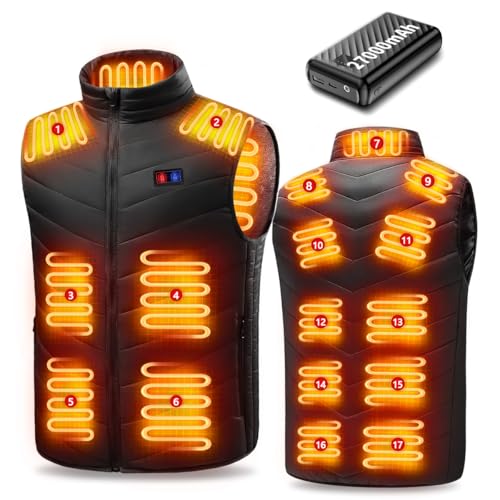 LQIKARL Heated Gilet for Men Women with 27000mAh Battery Bank 17 Heating Zones Rechargeable Electric Heated Vest Heated Jacket Heated Coat for Outdoor Sking Hunting Hiking Camping Golf M