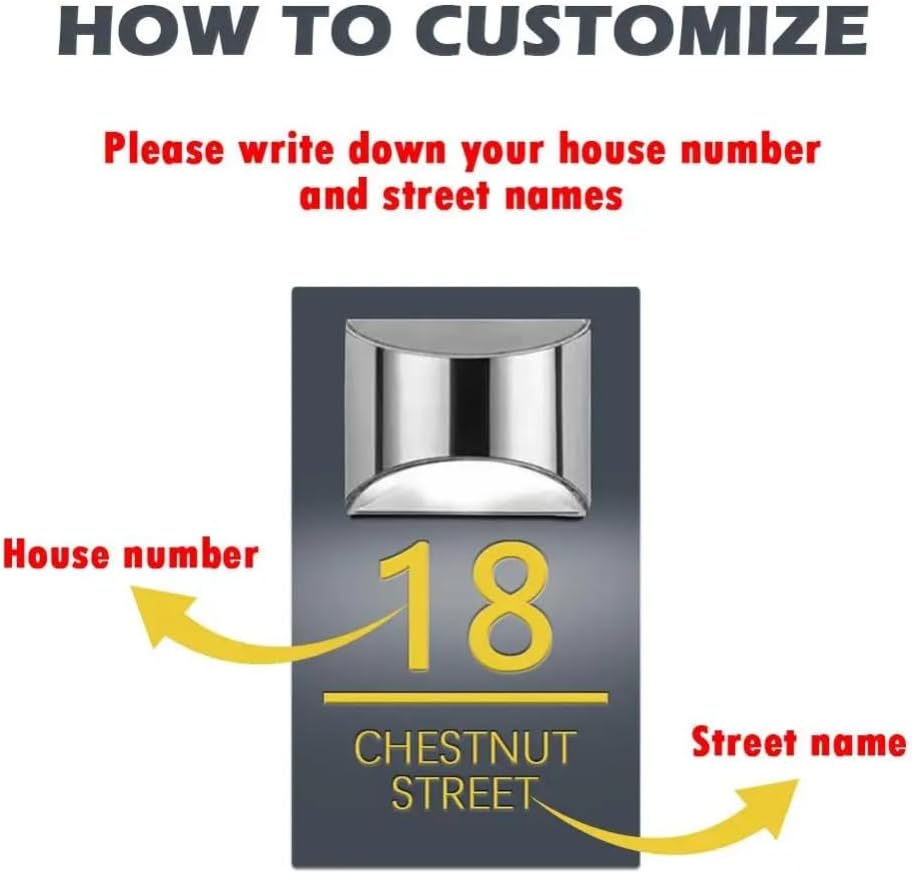 WOMB Personalized Solar Modern Door Plaque,Custom 3d Laser Engraving Street Name Houses Address Plaque Sign,Personalized Modern Solar House Numbers Sign Plaque (15x28cm)