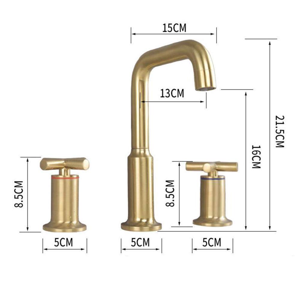 Grifo Lavabo 3 Orificios Oro Cepillado Latón Caliente y Frío Tipo Dividido Grifo Baño Lavabo