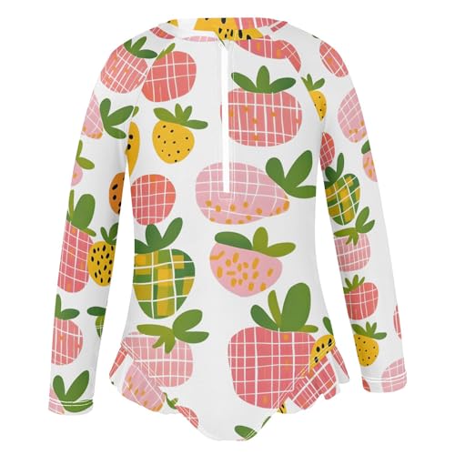 CHIFIGNO Colorful Strawberry Rash Guard Girls Swimsuits One Piece Long Sleeve Hawaii Swimwear 3T2