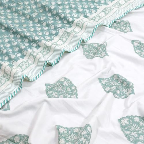 Image of TOAIArt Premium Jaipuri Dohar | AC Blanket Summer Quilt | Hand Block Printed | 3 Layers | Reversible | 150GSM 100% Mulmul Cotton | 100% Cotton Flannel Filling | Queen 90 inch X 108 inch|Cool Summer