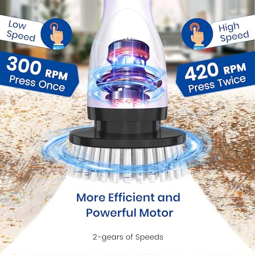 Electric Spin Scrubber, 2024 New Full-Body IPX7 Waterproof Cordless Bathroom Scrubber with 8 Replaceable Heads, Upgraded Extension Handle, Shower Cleaning Brush for Bathtub, Tile, Floor - Image 3