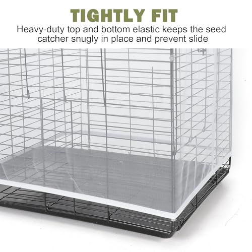 Image of XL Adjustable Bird Cage Seed Catcher, Birdcage Cover Skirt Nylon Mesh Netting Parrot Parakeet Macaw African Round Square Cages Cover (White)