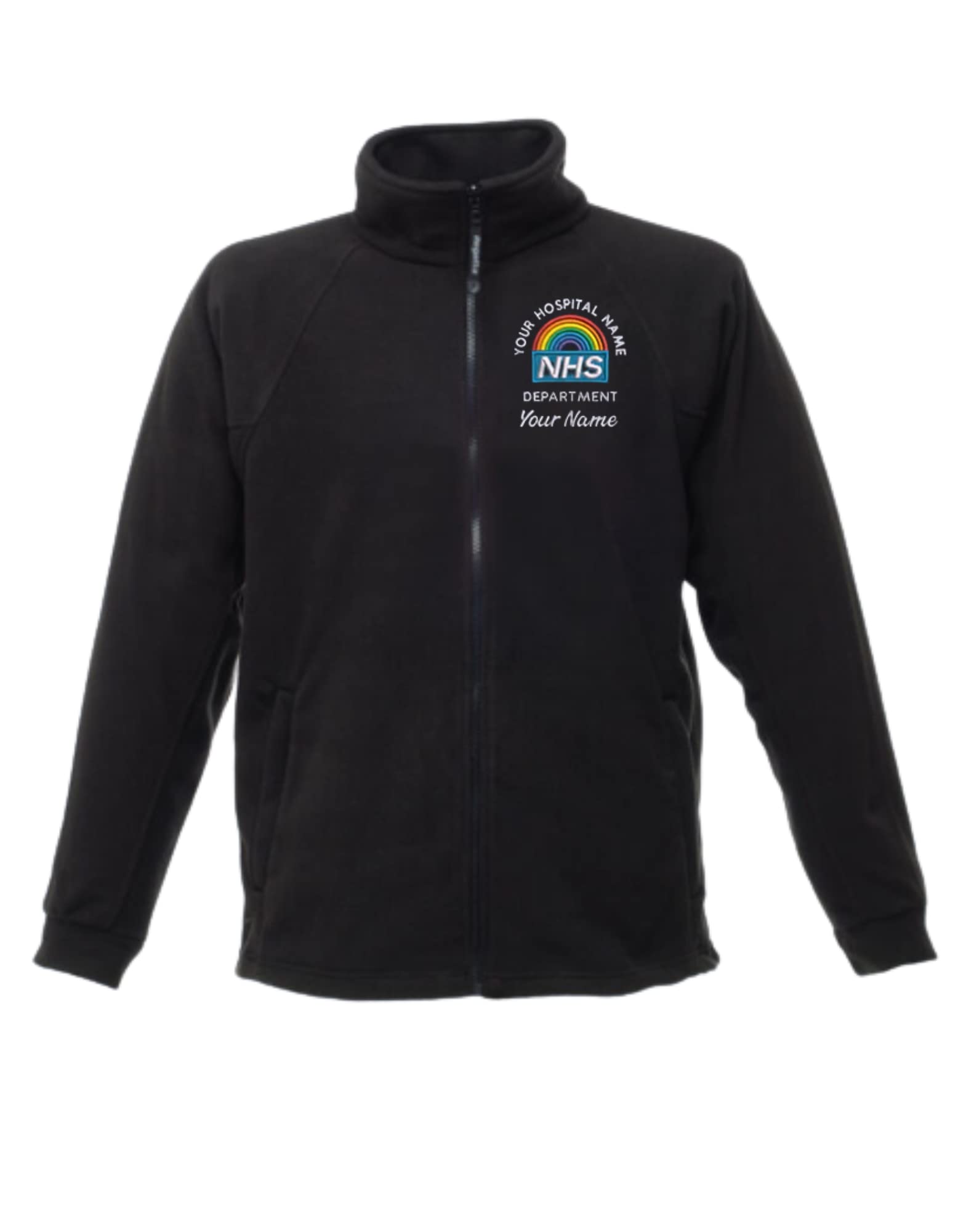 CustomAdults Unisex Rainbow Logo Fleece Jacket. Complies with NHS Identity Guidelines. Black, Unisex-Adults, Coat, Trench Coat, Large