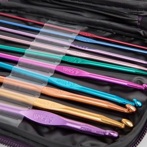 Image of 22 Pcs Crochet Hook Set with Zipper Case - Steel & Aluminum Knitting Needles Kit (0.6mm-6.5mm) for Beginners & Professionals | Ergonomic Crochet Hooks for Yarn, Sewing & Craft DIY